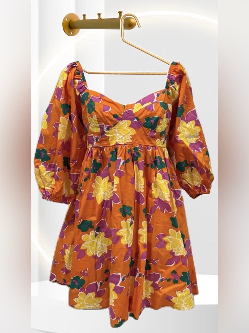 Altar'd State Orange Floral Babydoll Dress With Puff Sleeves  Size:M NWOT